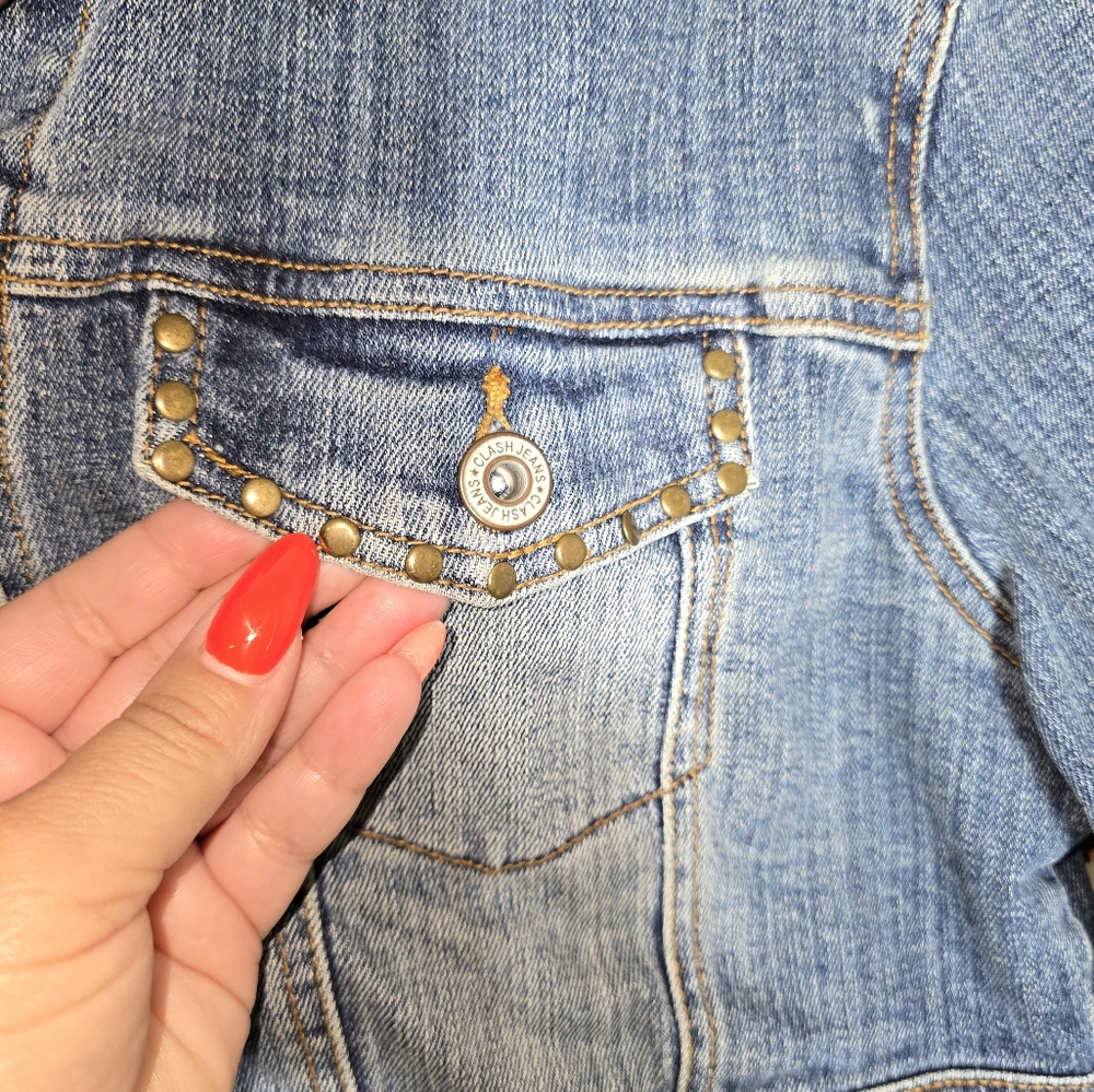 Flower Embroidered Cropped Denim Jacket Size:L - Picture 5 of 11